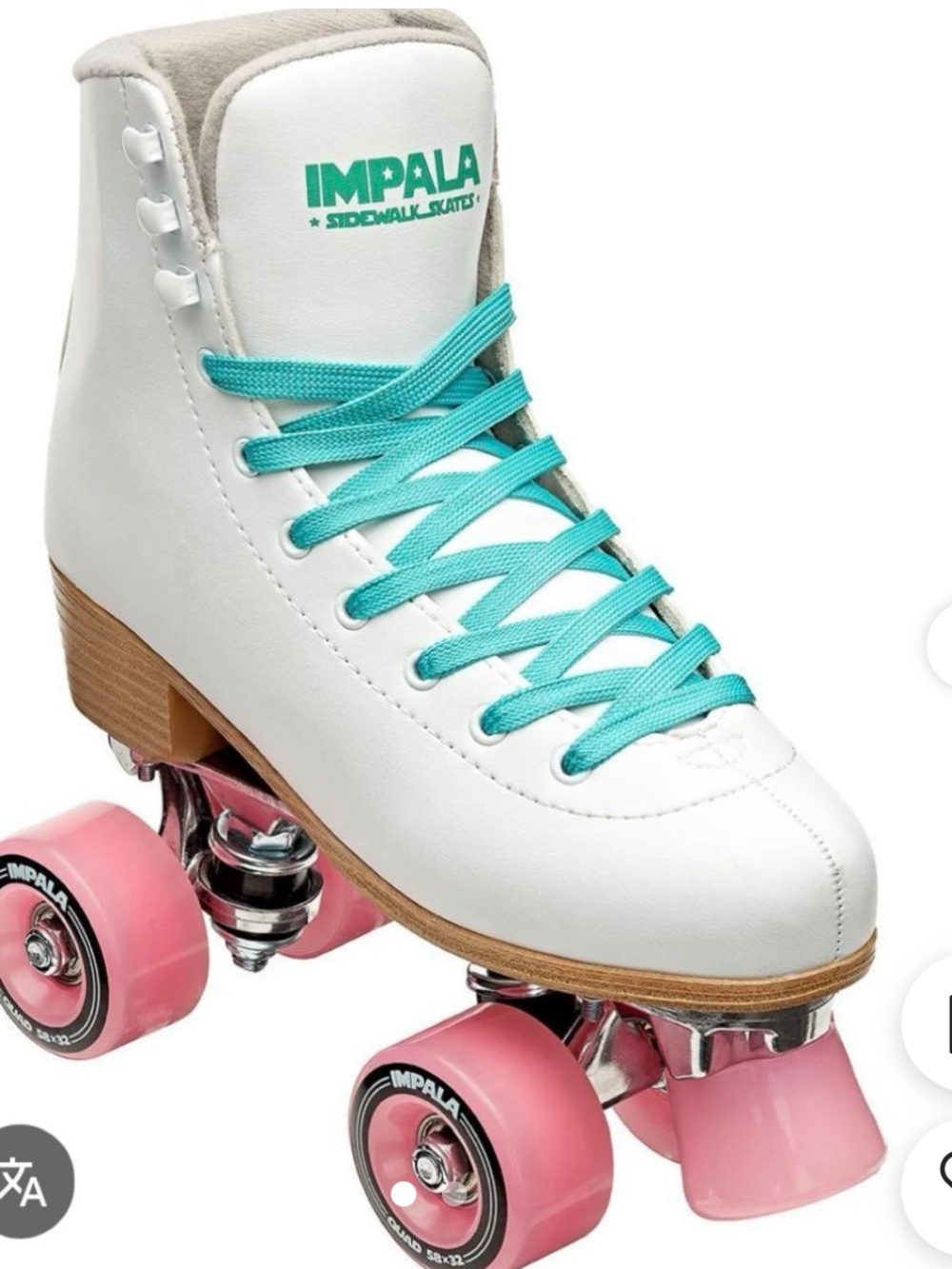 IMPALA - White High-Top Roller Skates with Pink Wheels and Teal Laces
